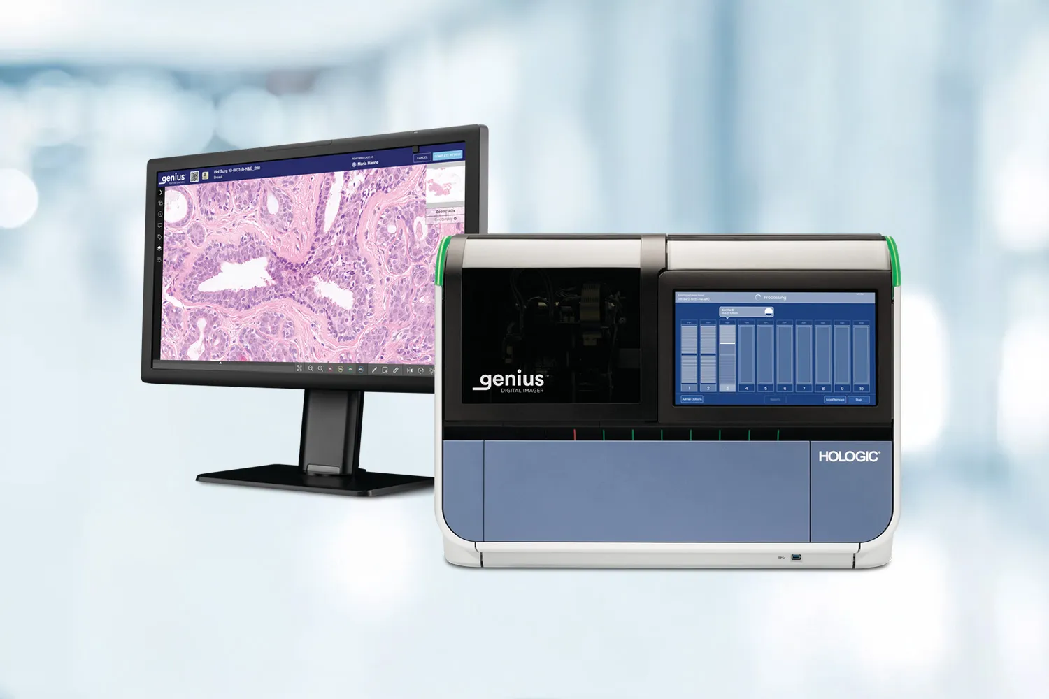 Estación de revisión Genius y monitor