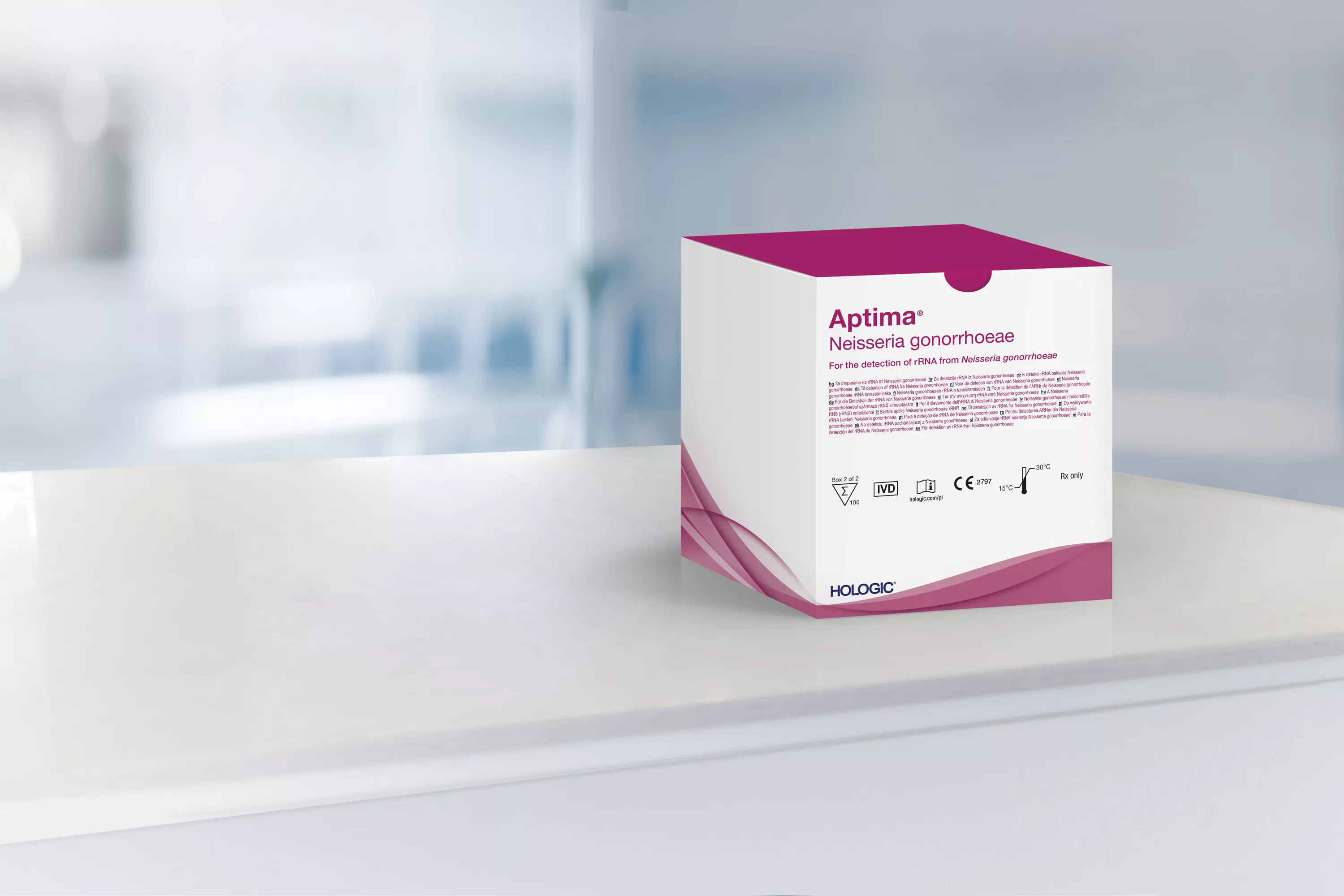 Caja de un ensayo con un laboratorio al fondo